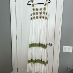 Crochet White and Green Maxi Dress